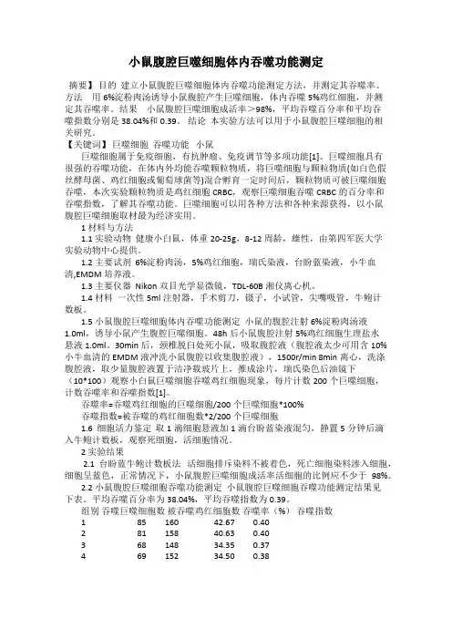 小鼠腹腔巨噬细胞体内吞噬功能测定