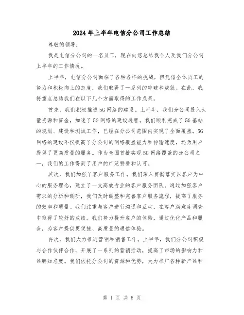 2024年上半年电信分公司工作总结(二篇)
