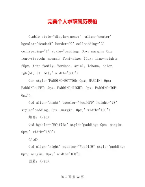 完美个人求职简历表格