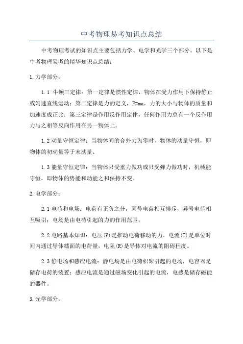 中考物理易考知识点总结