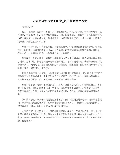 无言的守护作文800字_初三优秀学生作文
