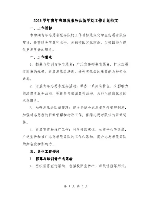 2023学年青年志愿者服务队新学期工作计划范文