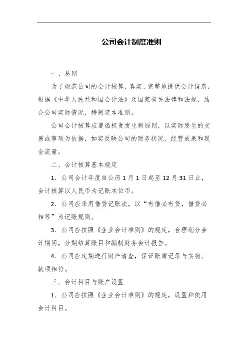 公司会计制度准则