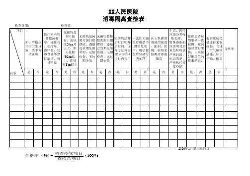 医院消毒隔离查检表