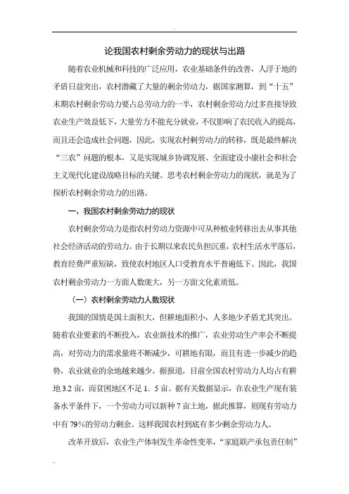 论我国农村剩余劳动力的现状与出路