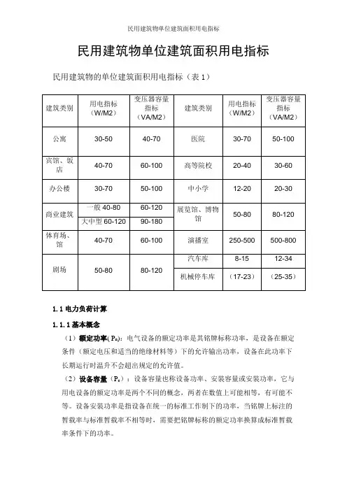 民用建筑物单位建筑面积用电指标