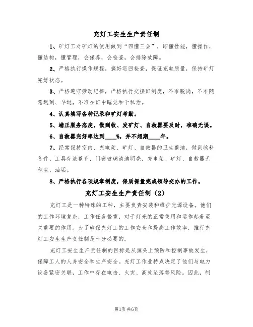 充灯工安生生产责任制（5篇）