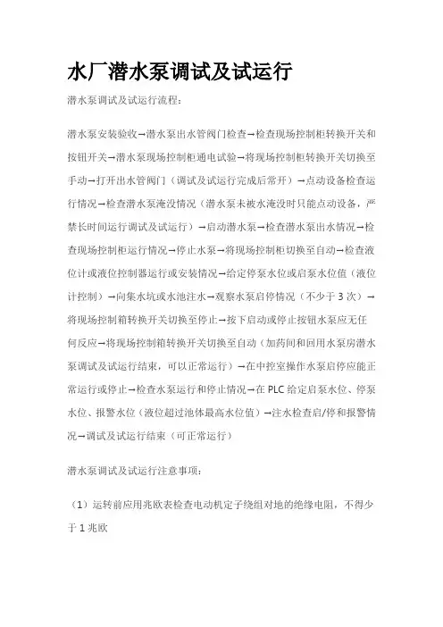 水厂潜水泵调试及试运行