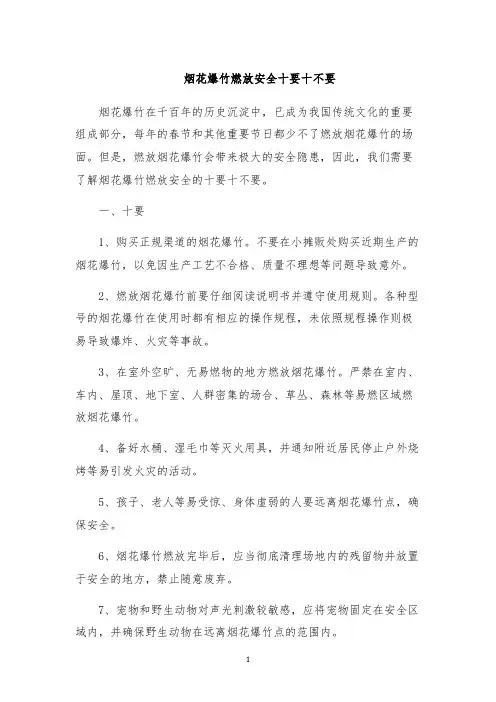 烟花爆竹燃放安全十要十不要