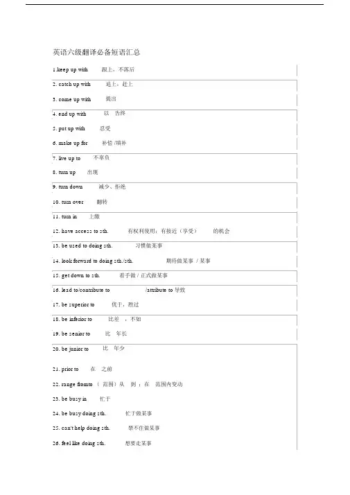 完整word版,英语六级翻译必备短语汇总,推荐文档.doc