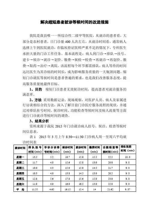解决缩短患者就诊等候时间的改进方案