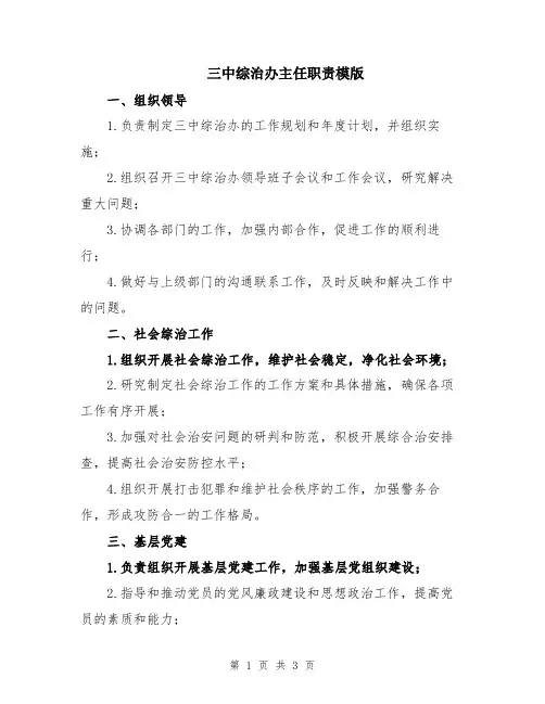 三中综治办主任职责模版