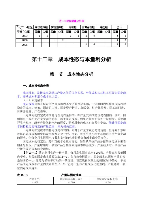 成本性态与本量利分析