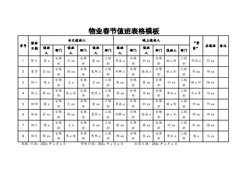 物业春节值班表格模板