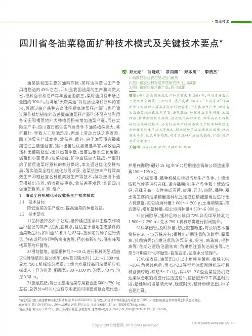 四川省冬油菜稳面扩种技术模式及关键技术要点
