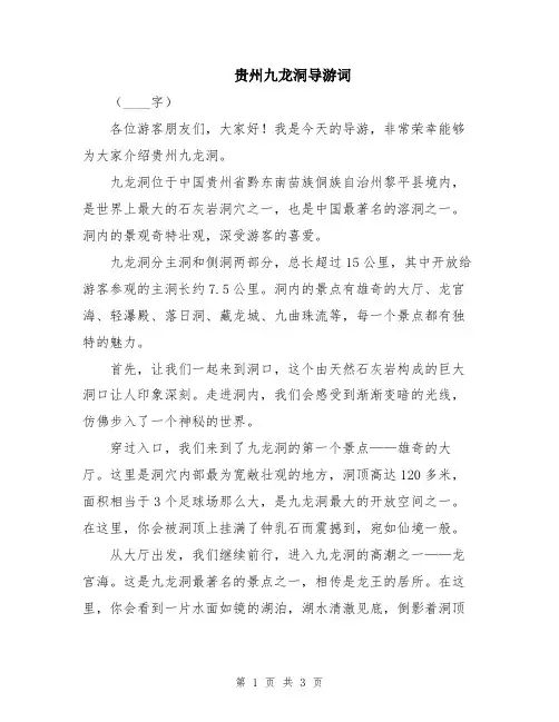 贵州九龙洞导游词