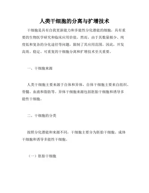 人类干细胞的分离与扩增技术