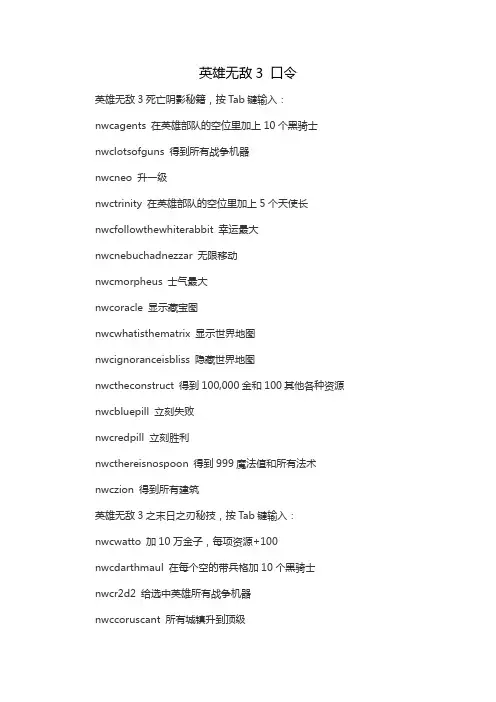 英雄无敌3 口令