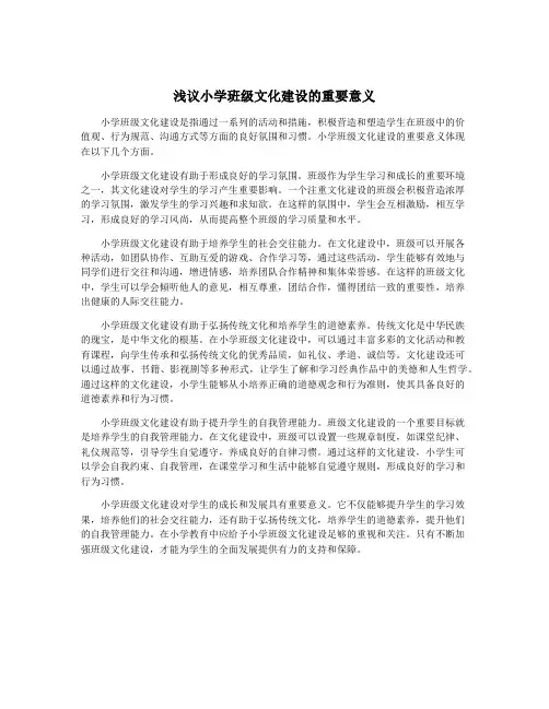 浅议小学班级文化建设的重要意义
