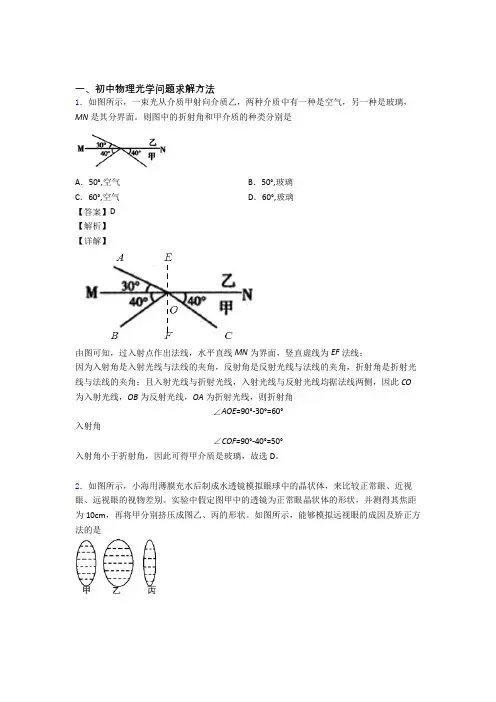 中考物理培优(含解析)之光学问题求解方法及答案解析