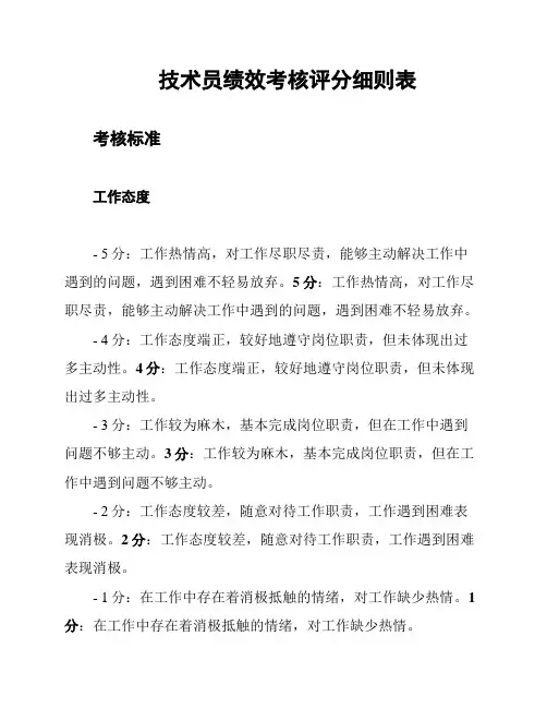 技术员绩效考核评分细则表