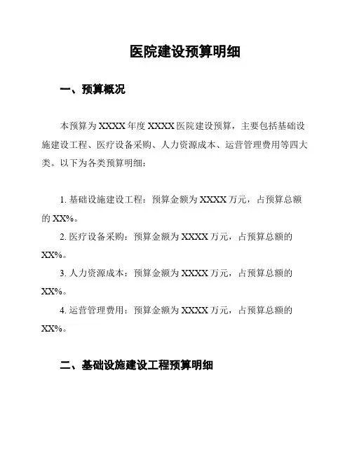 医院建设预算明细