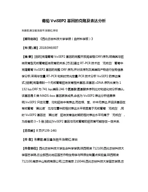 葡萄VviSEP2基因的克隆及表达分析