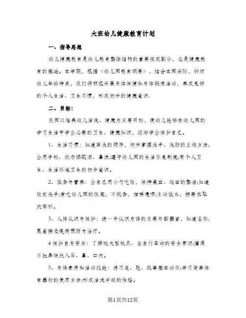 2024年大班幼儿健康教育计划（五篇）