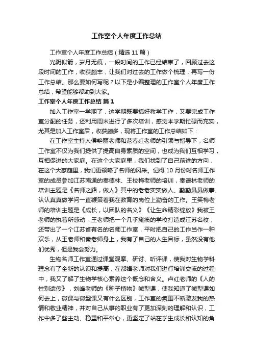 工作室个人年度工作总结（精选11篇）