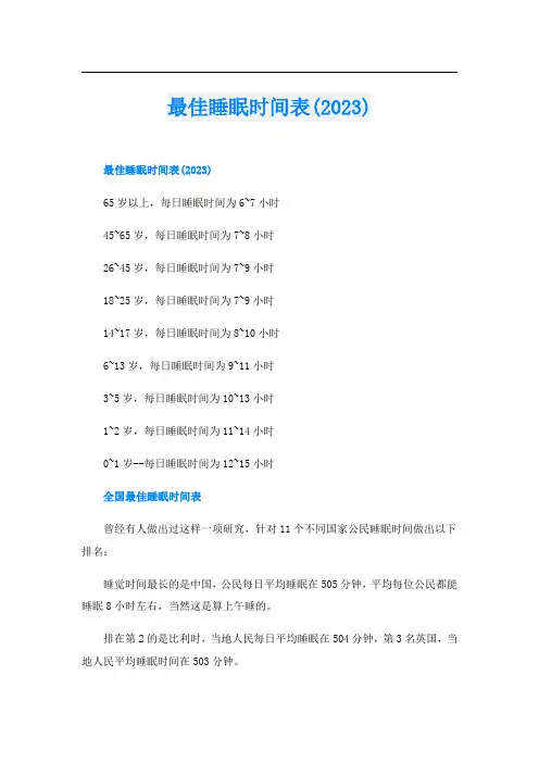 最佳睡眠时间表(2023)