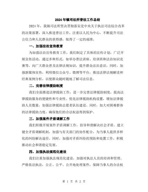 2024年镇司法所普法工作总结