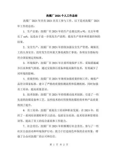 洗煤厂2024个人工作总结