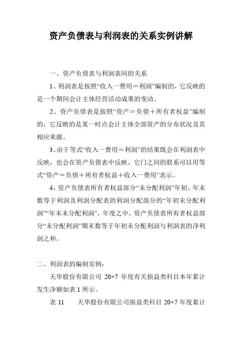 资产负债表与利润表的关系实例讲解
