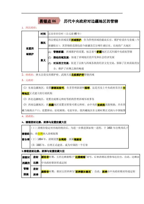 易错点06  历代中央政府对边疆地区的管辖-备战2023年中考历史一轮复习易错题