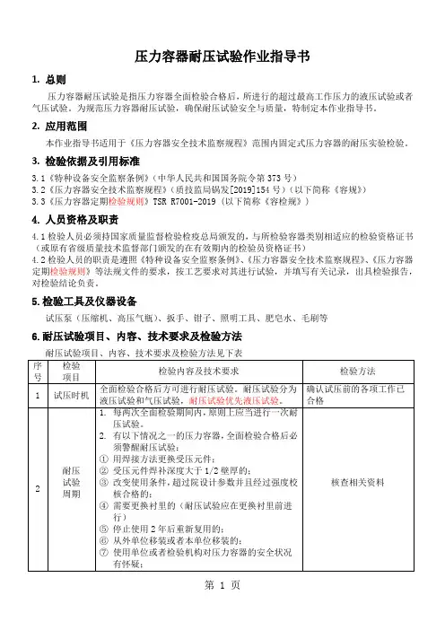 压力容器耐压试验作业指导书word资料9页