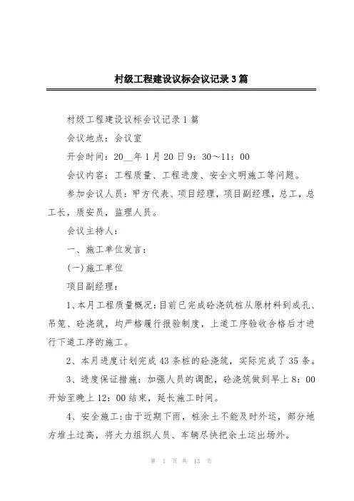 村级工程建设议标会议记录3篇