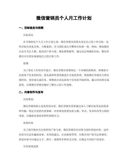 微信营销员个人月工作计划