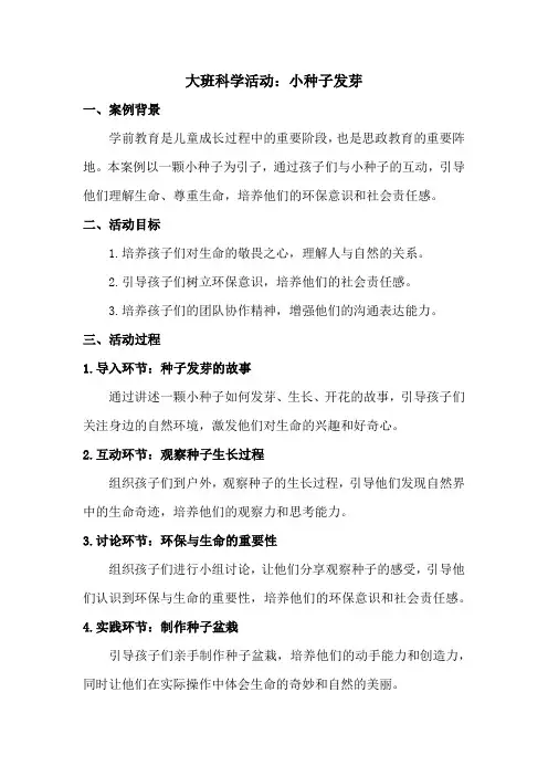 大班科学活动：小种子发芽
