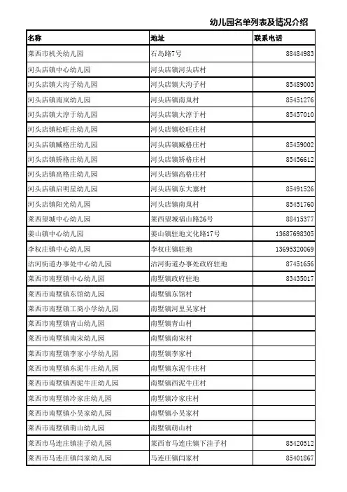 莱西幼儿园名单