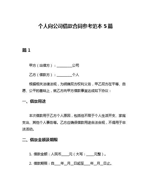 个人向公司借款合同参考范本5篇