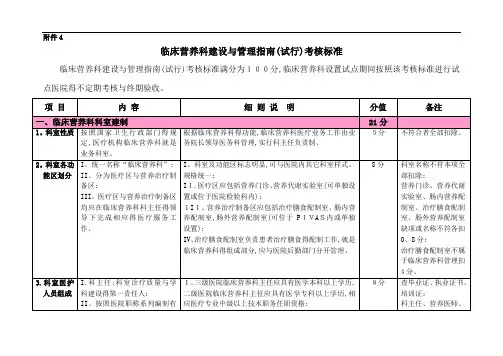 临床营养科建设和管理指南(试行)考核标准