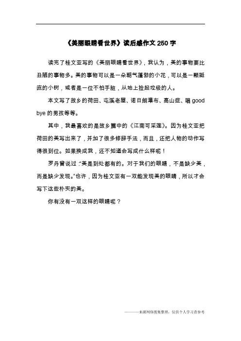 《美丽眼睛看世界》读后感作文250字