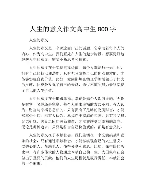 人生的意义作文高中生800字