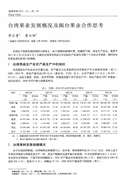 台湾果业发展概况及闽台果业合作思考