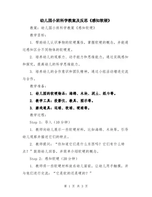 幼儿园小班科学教案及反思《感知软硬》