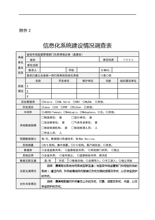 信息化系统建设情况调查表【模板】