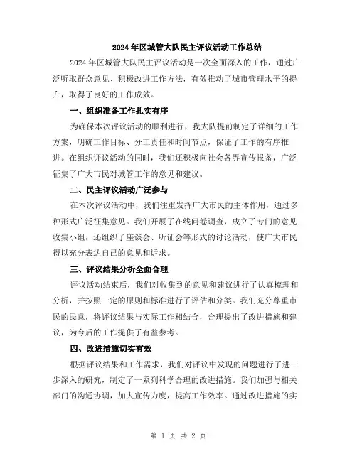 2024年区城管大队民主评议活动工作总结