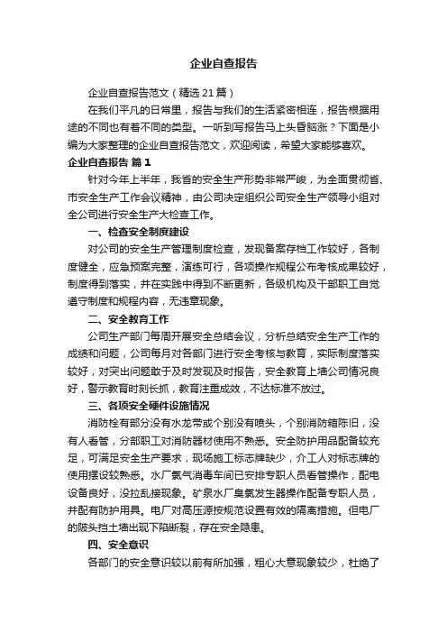企业自查报告范文（精选21篇）