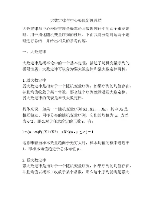 大数定律与中心极限定理总结