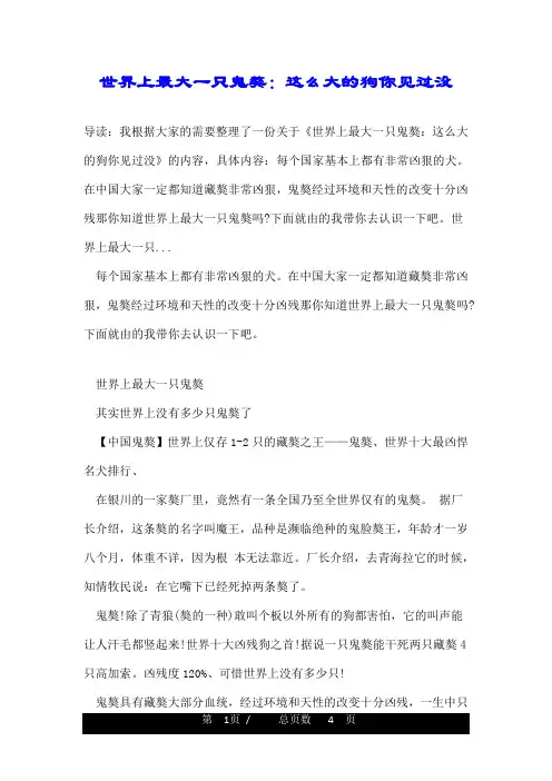 世界上最大一只鬼獒：这么大的狗你见过没